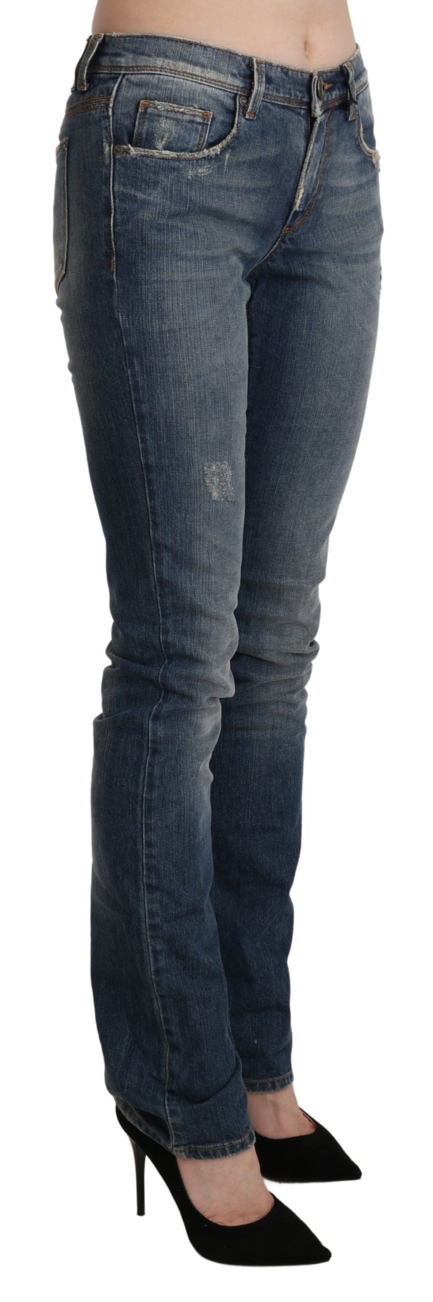 Ermanno Scervino Blue Washed Mid Waist Skinny Denim Jeans Ermanno Scervino