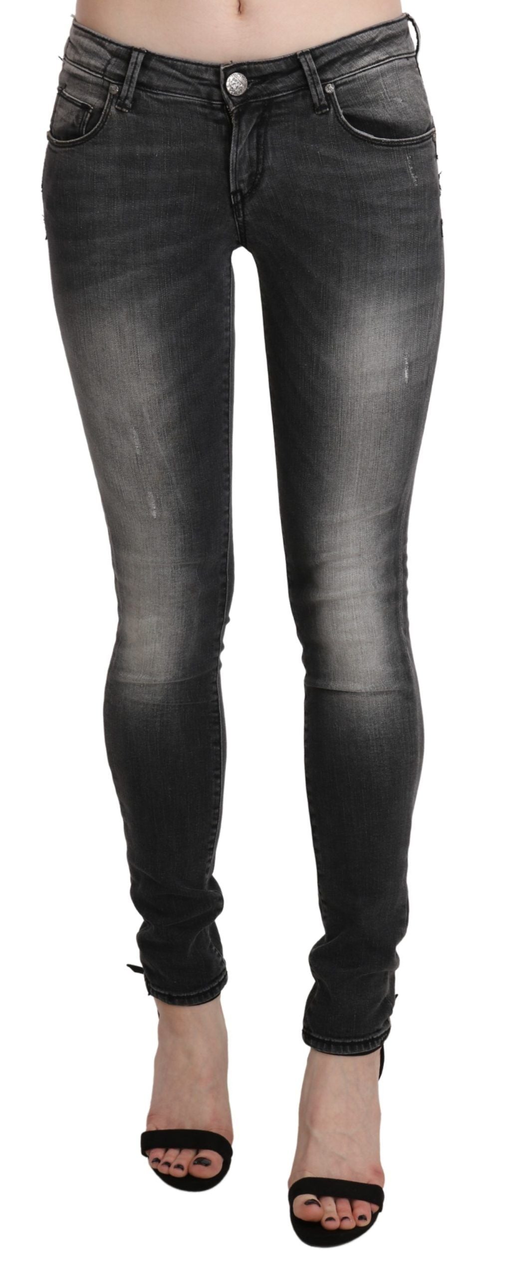 Acht Black Gray Washed Skinny Trouser Cotton Jeans Acht