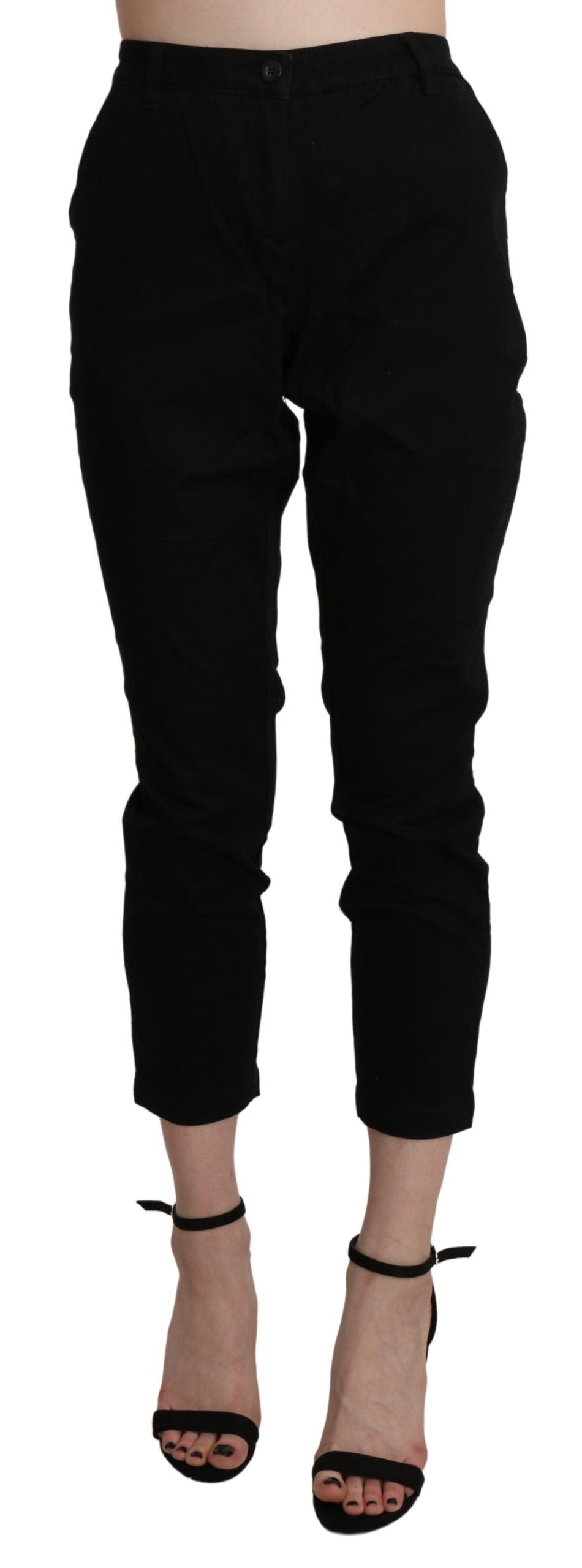 Acht Black High Waist Skinny Cropped Cotton Capri Pant Acht