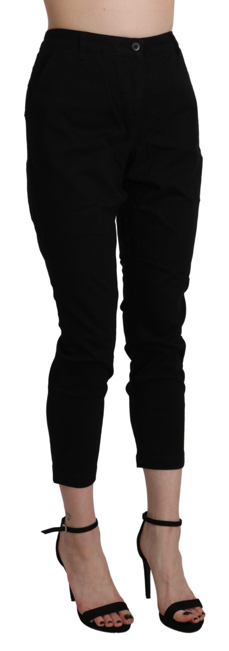 Acht Black High Waist Skinny Cropped Cotton Capri Pant Acht