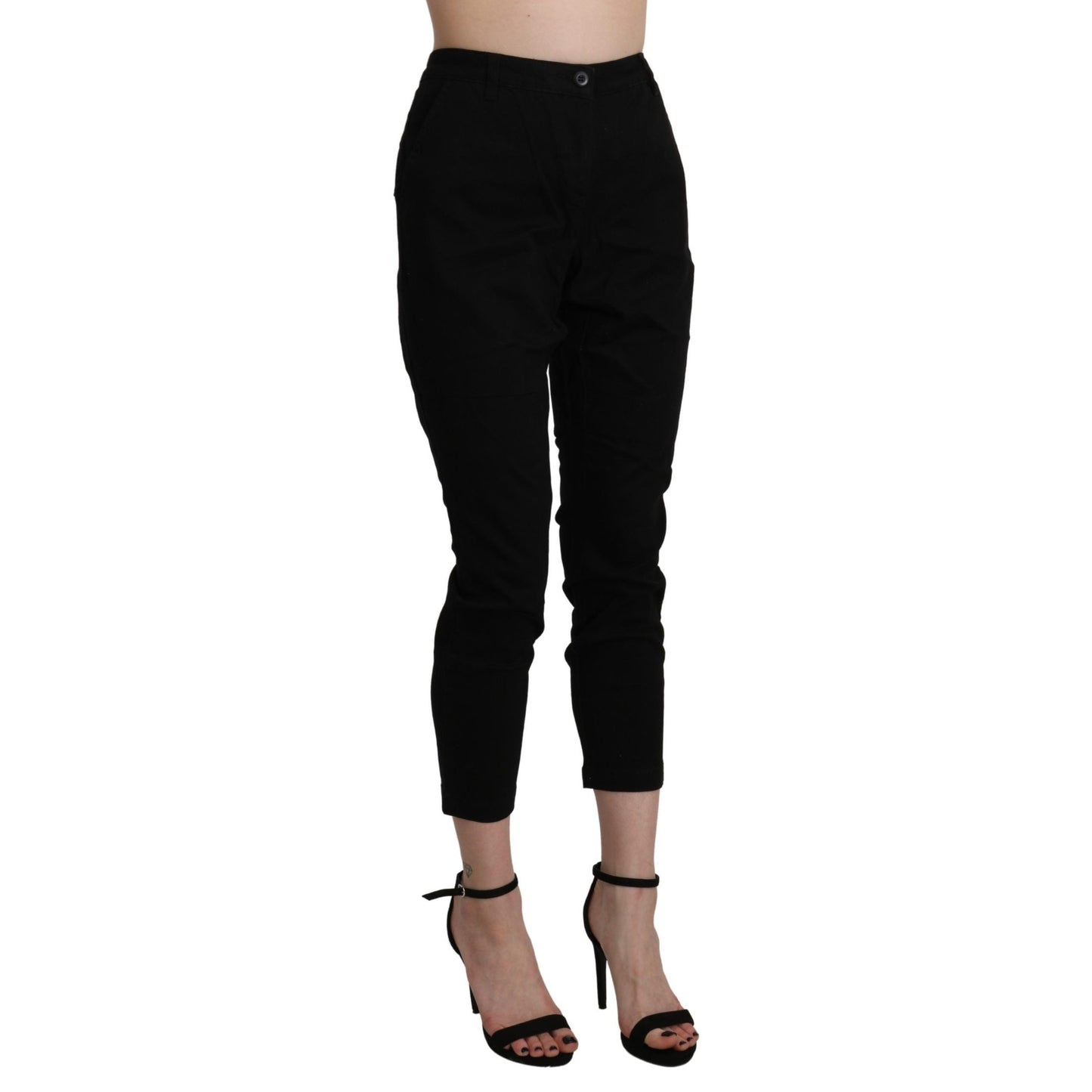 Acht Black High Waist Skinny Cropped Cotton Capri Pant