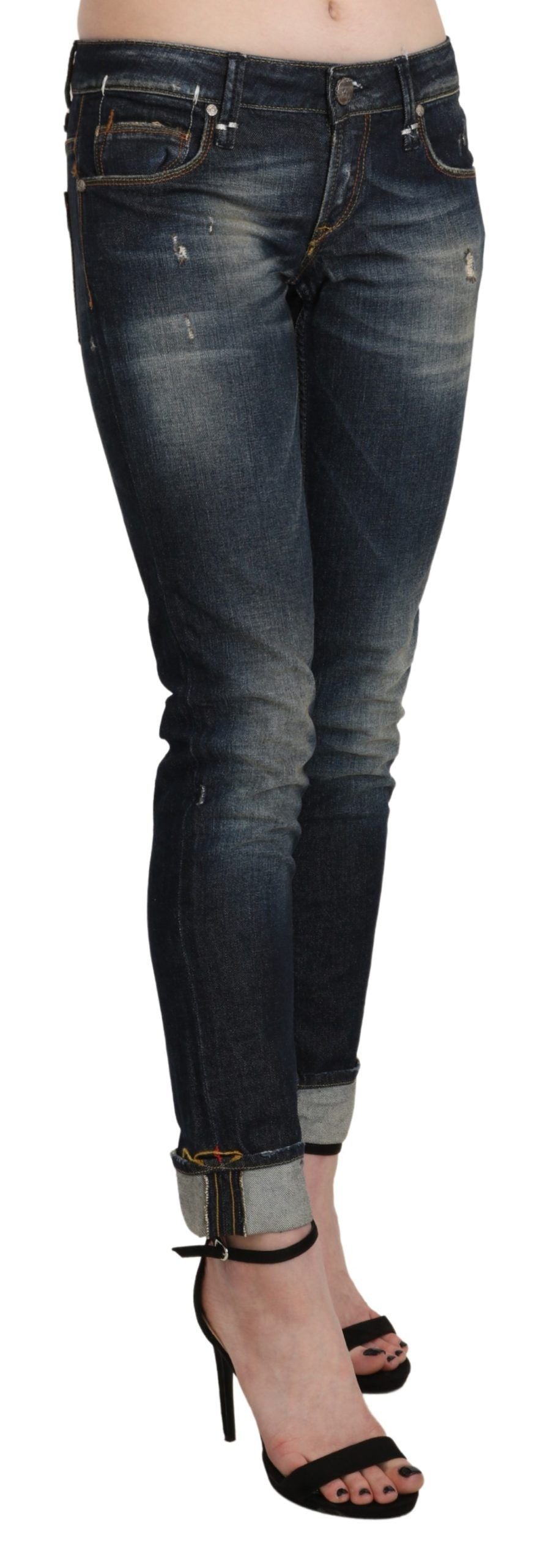 Acht Blue Washed Low Waist Skinny Cropped Denim Pant Acht