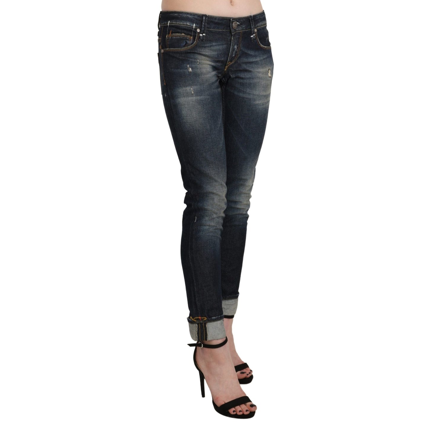 Acht Blue Washed Low Waist Skinny Cropped Denim Pant Acht