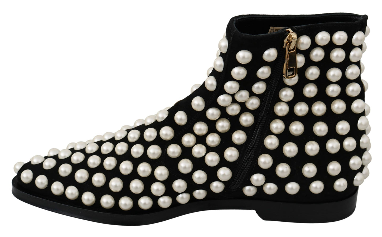 Dolce & Gabbana Black Suede Pearl Studs Boots Shoes Dolce & Gabbana
