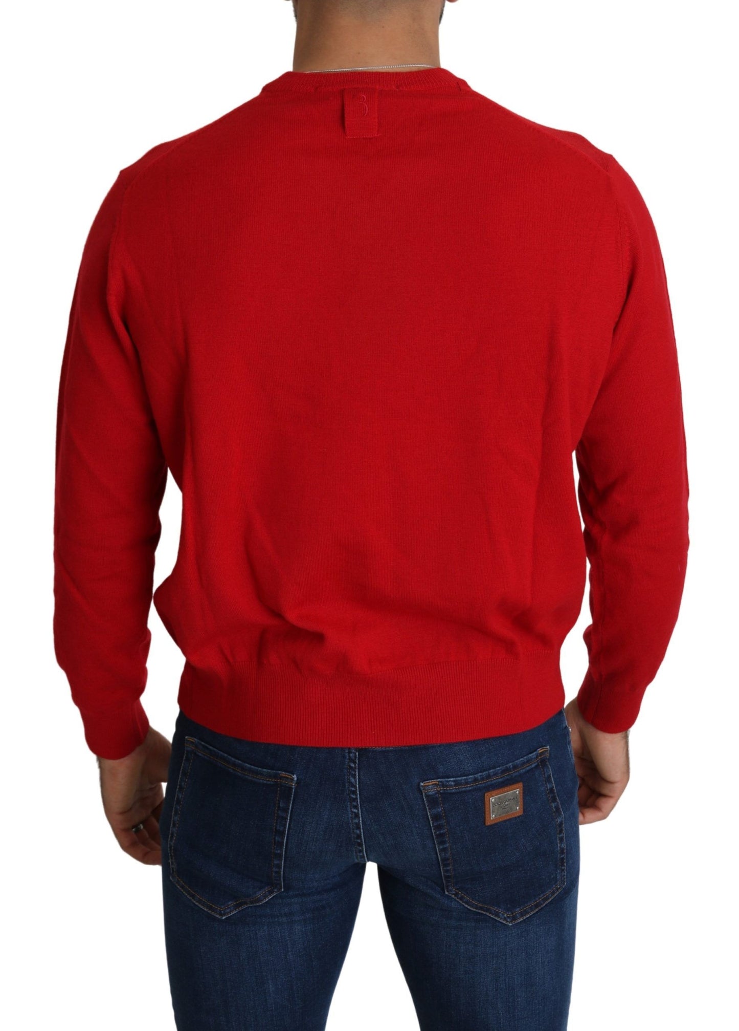 Billionaire Italian Couture Red V-neck Wool Sweatshirt Pullover Sweater Billionaire Italian Couture