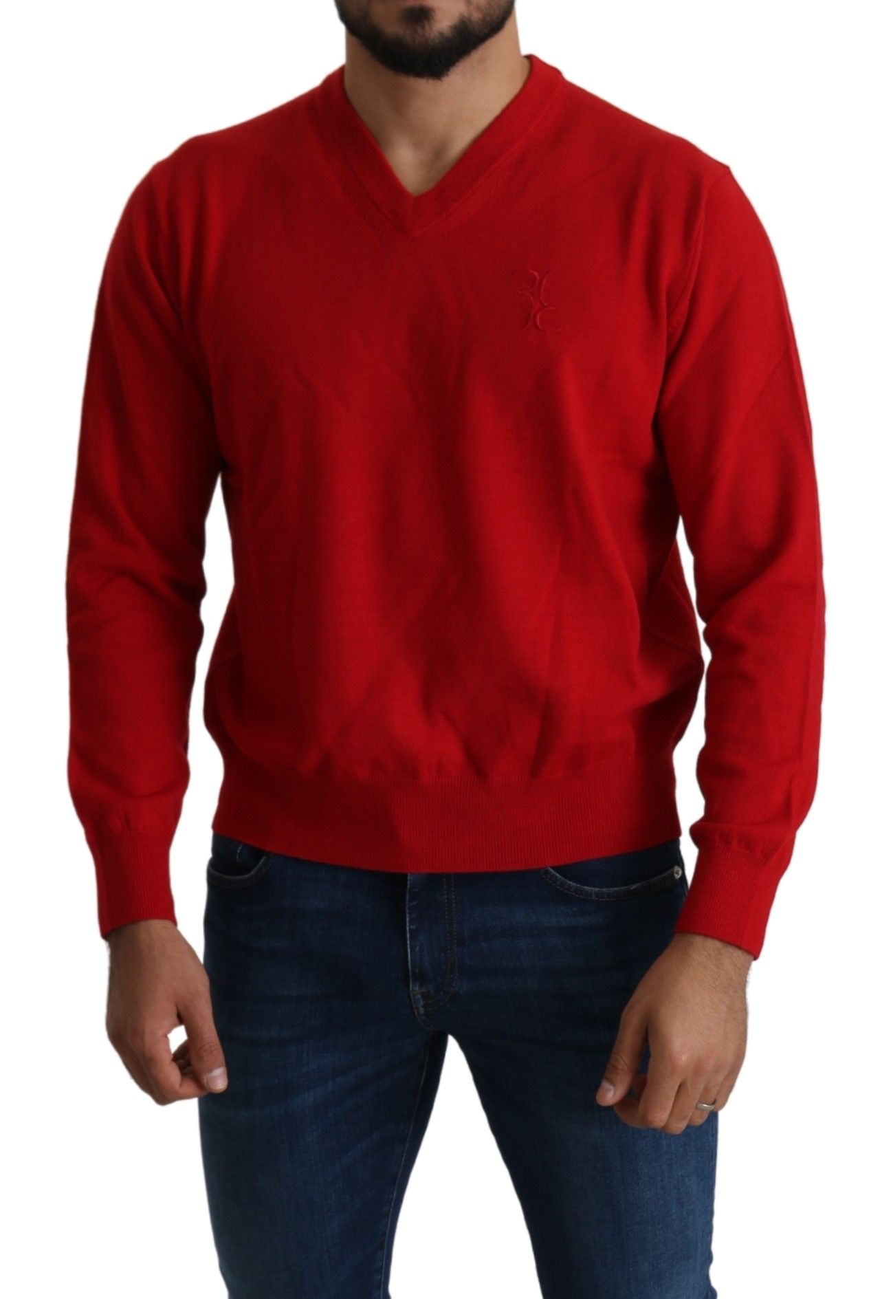 Billionaire Italian Couture Red V-neck Wool Sweatshirt Pullover Sweater Billionaire Italian Couture