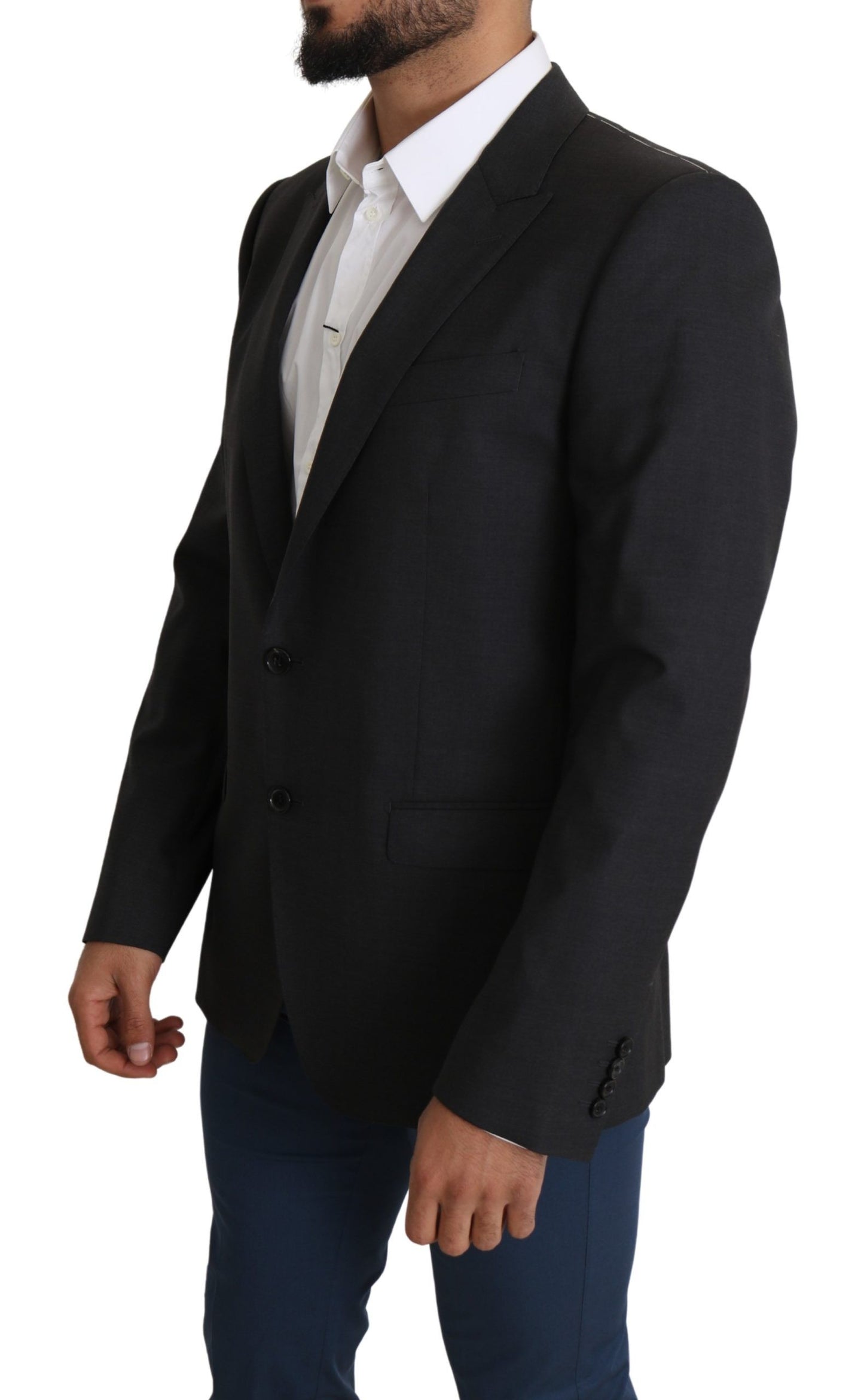 Dolce & Gabbana Gray Wool Single Breasted Coat Blazer Dolce & Gabbana