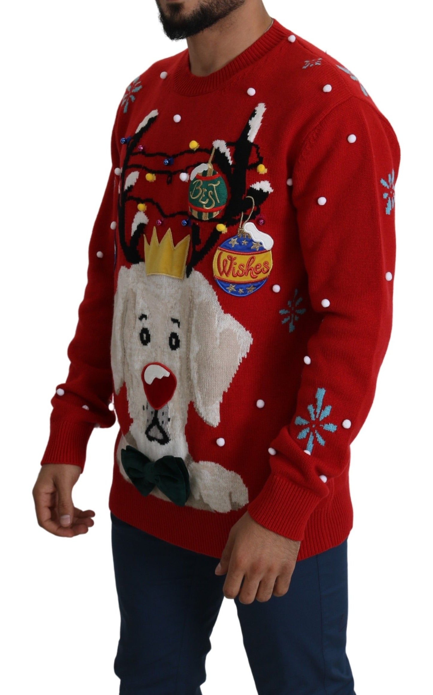 Dolce & Gabbana Red Christmas Dog Pullover Cashmere Sweater Dolce & Gabbana