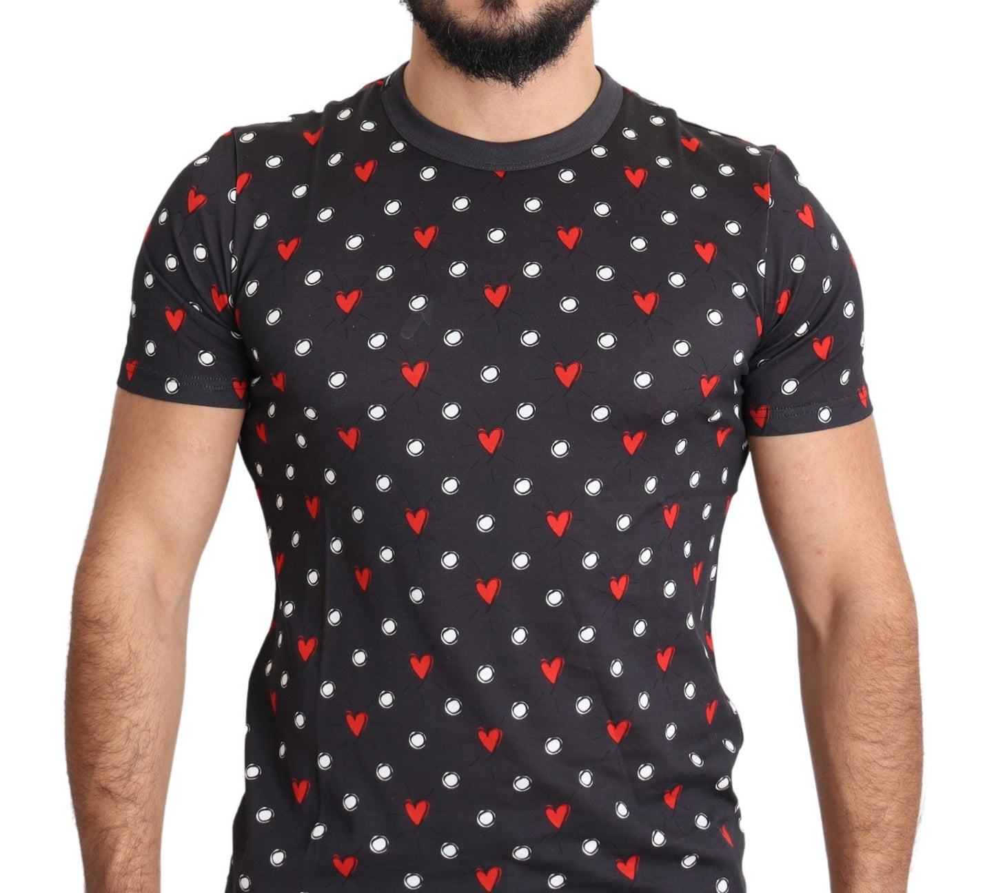 Dolce & Gabbana Dark Gray Hearts Print Cotton Men T-shirt Dolce & Gabbana