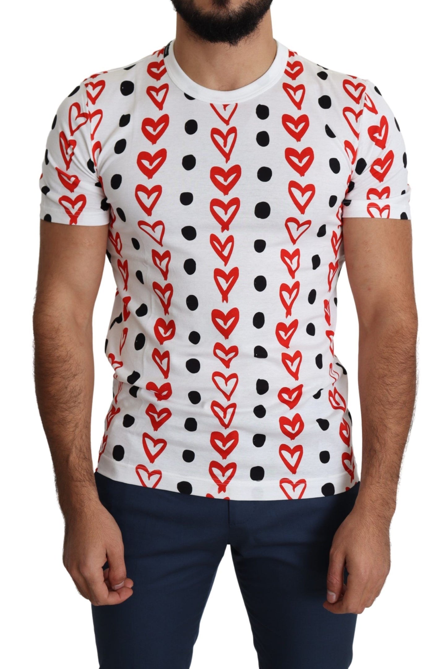 Dolce & Gabbana White Hearts Print Cotton Men Top T-shirt Dolce & Gabbana