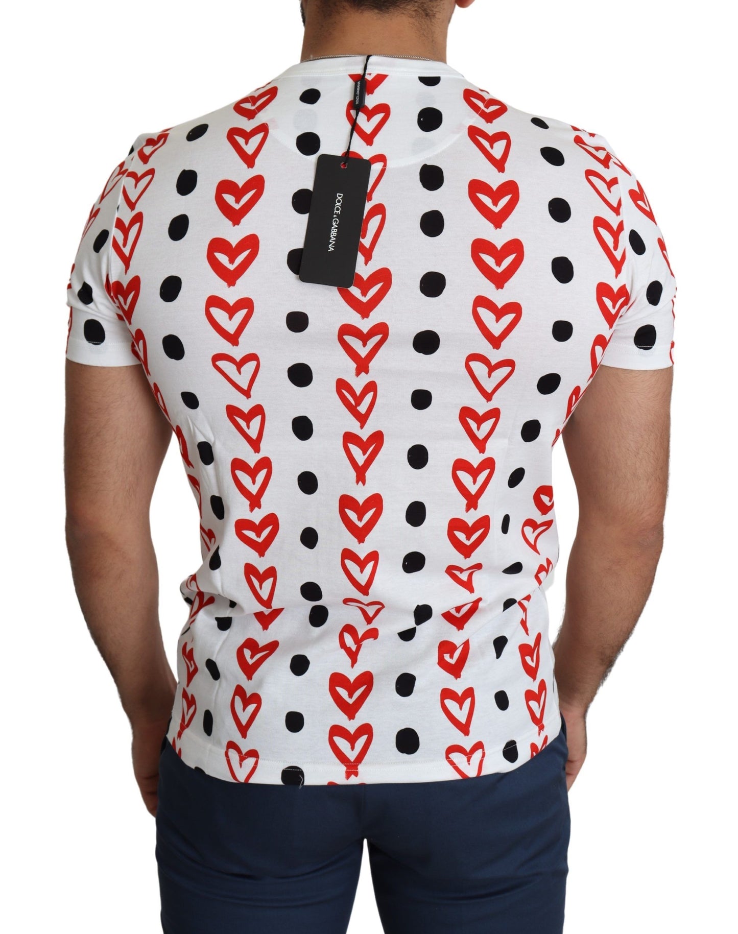 Dolce & Gabbana White Hearts Print Cotton Men Top T-shirt Dolce & Gabbana