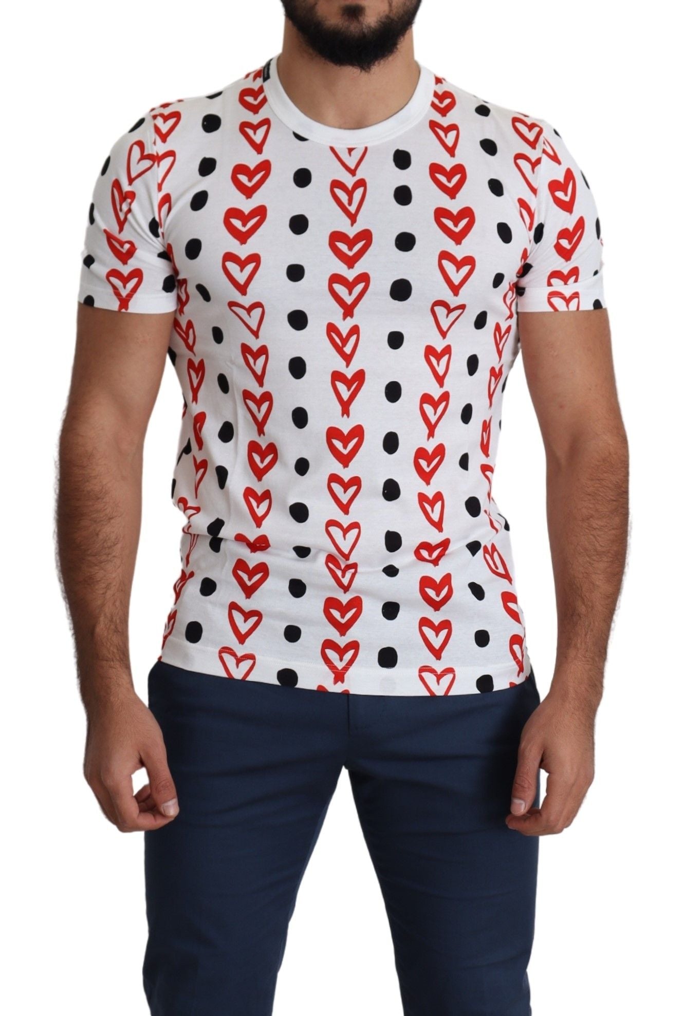 Dolce & Gabbana White Hearts Print Cotton Men Top T-shirt Dolce & Gabbana