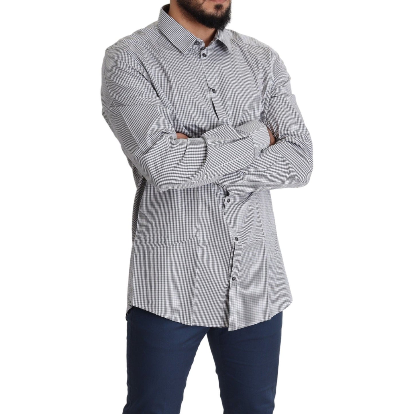 Dolce & Gabbana Black White Checkered GOLD Dress Cotton Shirt