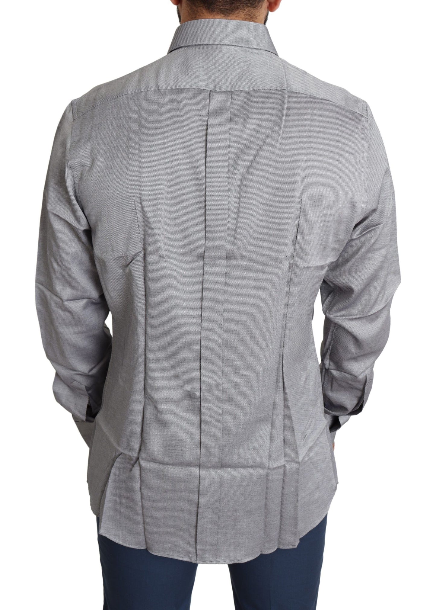 Dolce & Gabbana Gray Cotton Men Formal GOLD Dress Shirt Dolce & Gabbana