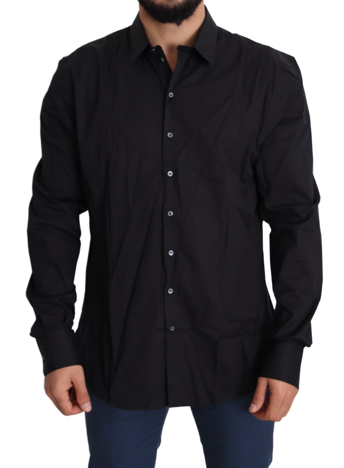 Dolce & Gabbana Black Cotton Stretch Dress SICILIA Shirt Dolce & Gabbana