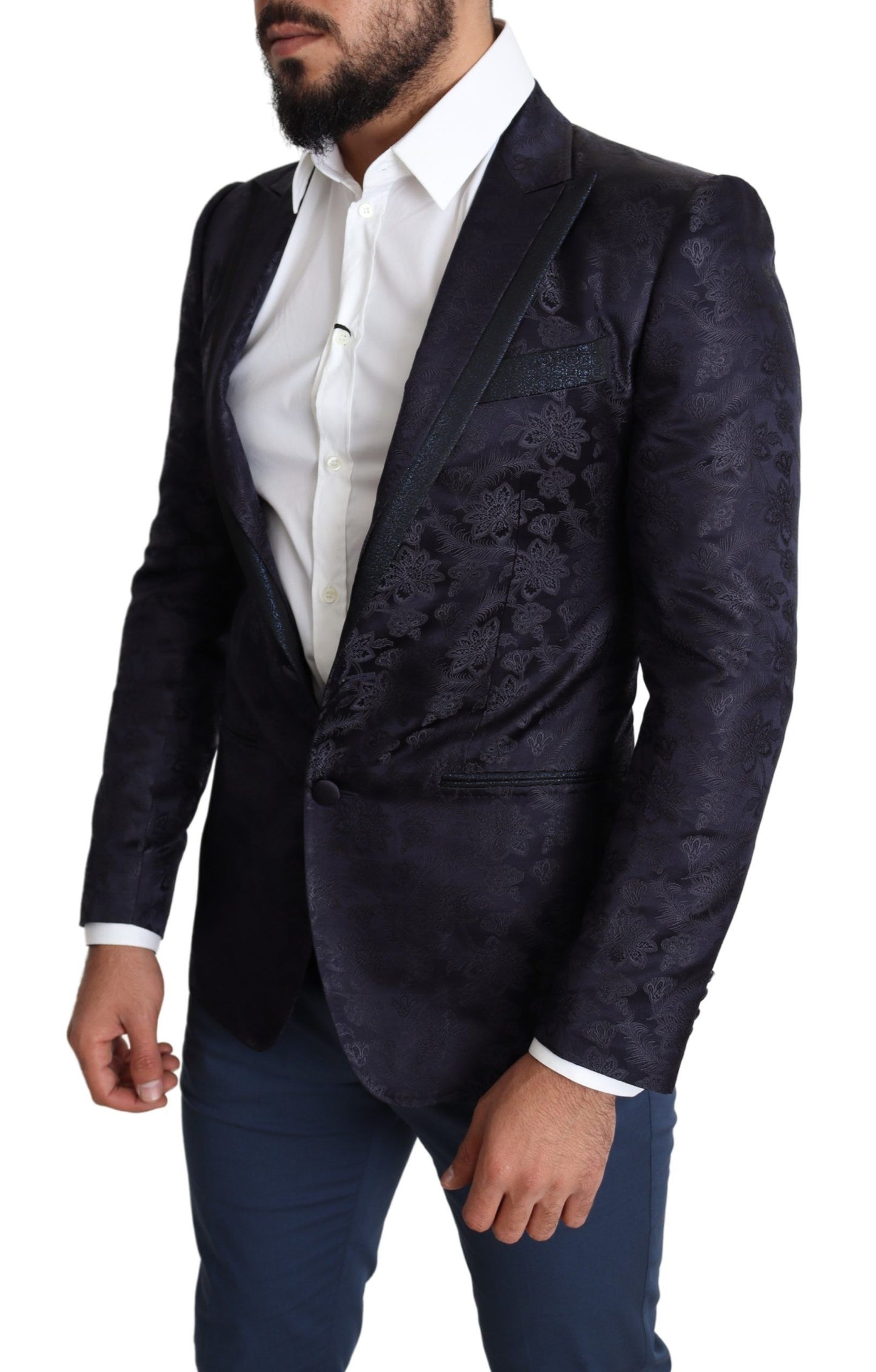 Dolce & Gabbana Blue Floral Jacquard Silk Coat MARTINI Blazer Dolce & Gabbana