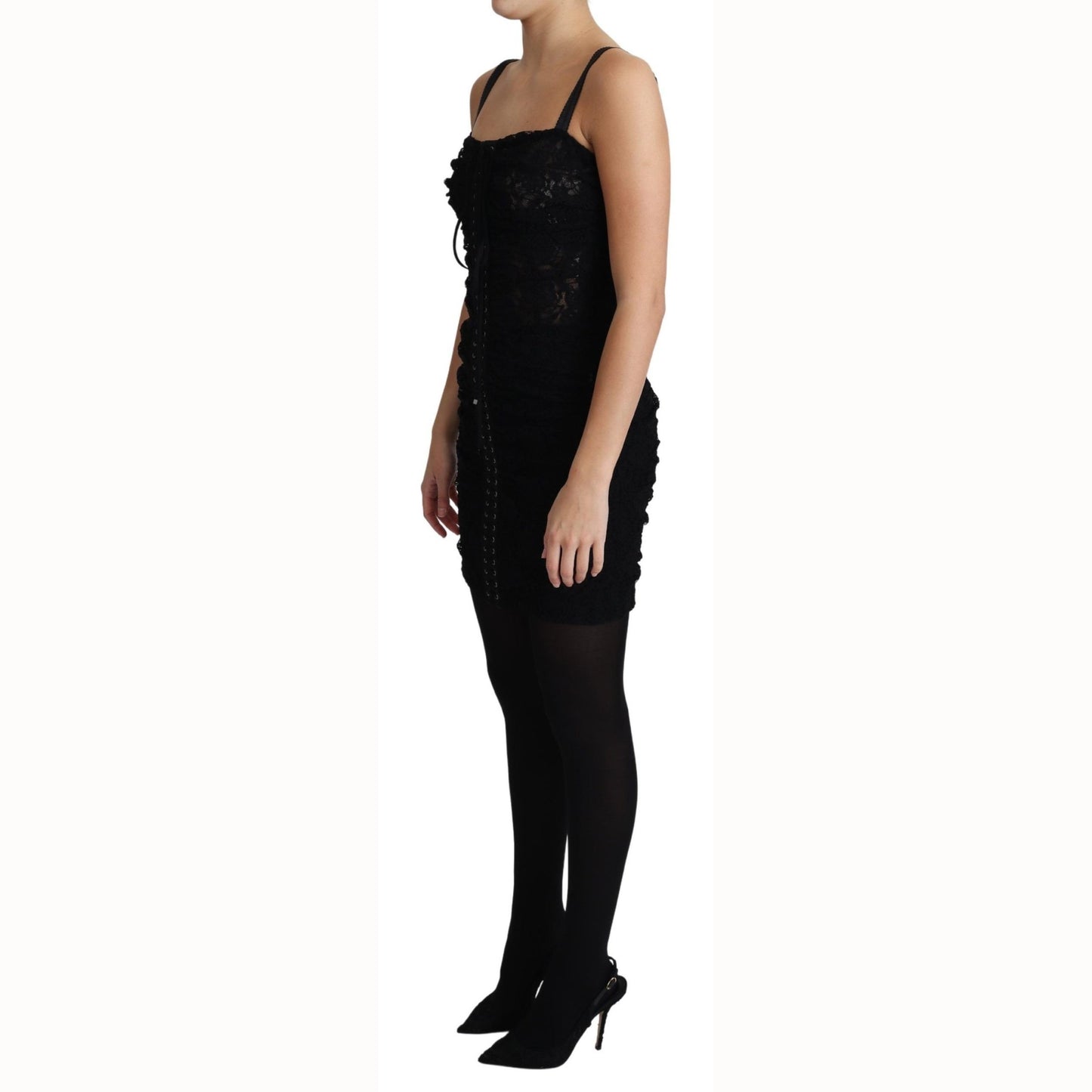 Dolce & Gabbana Black Lace Up Floral Corset Bustier Mini Dress