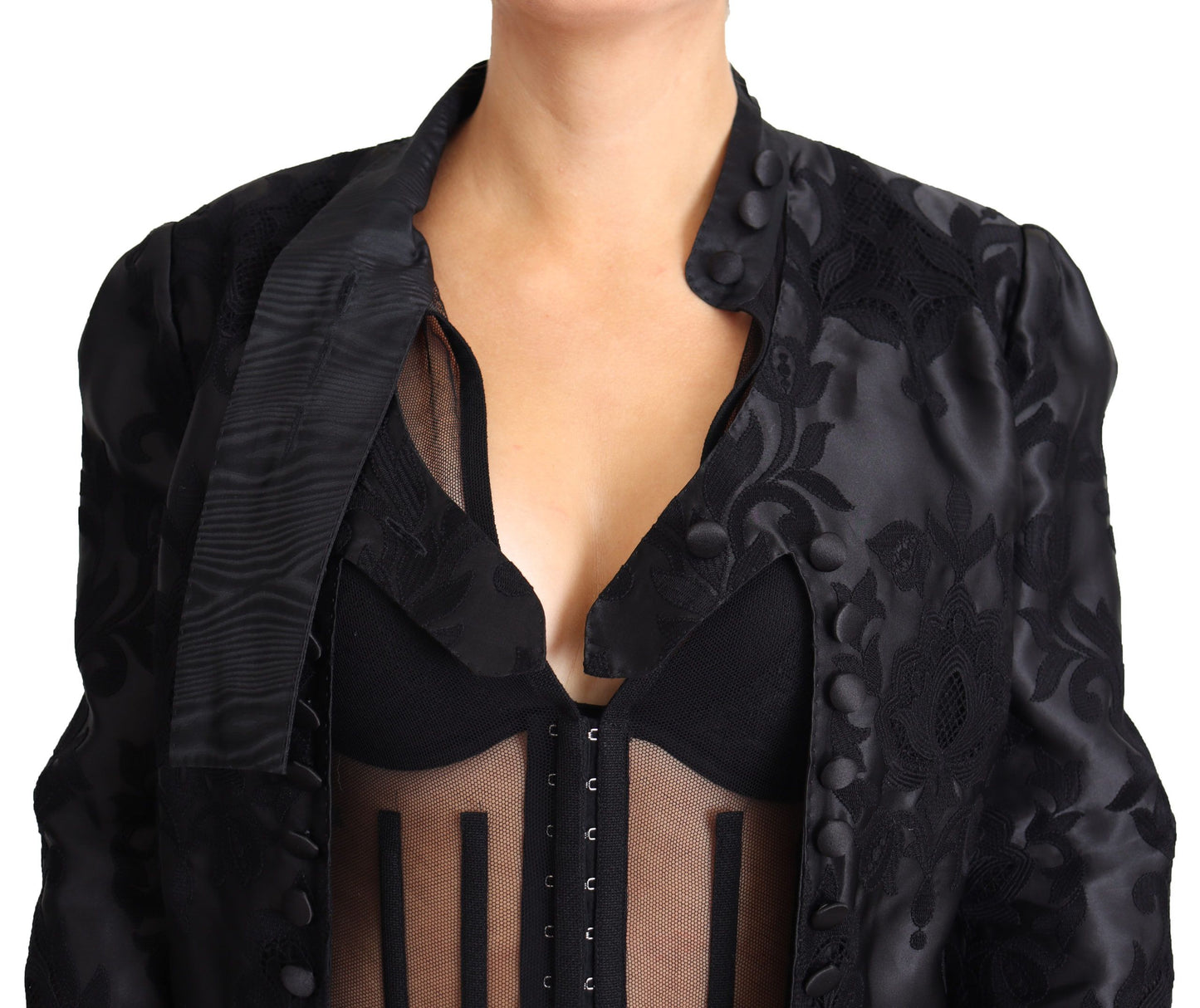 Dolce & Gabbana Black Lace Sheer Corset Organza Silk Jacket Dolce & Gabbana