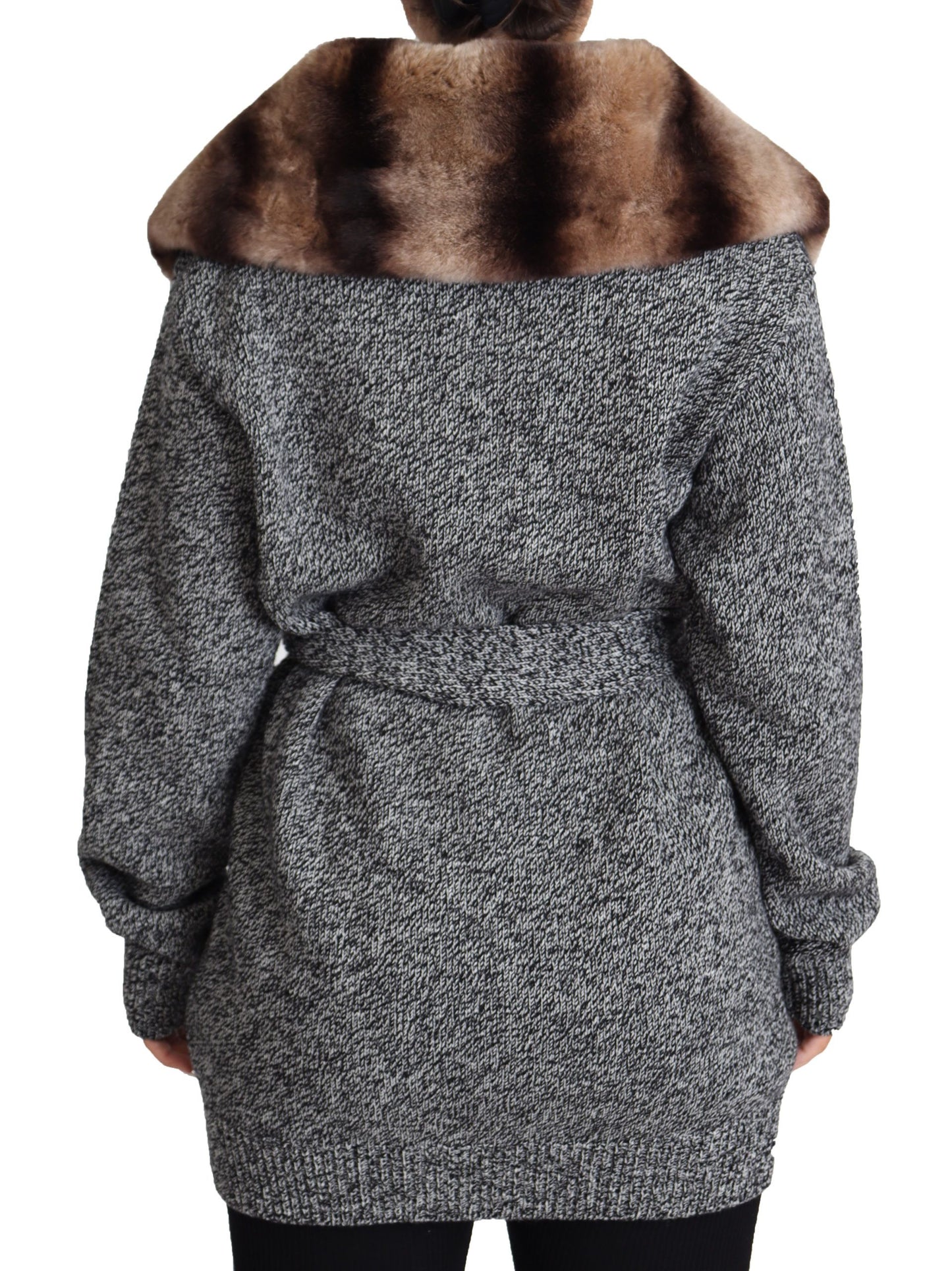 Dolce & Gabbana Gray Cardigan Fur Coat Cashmere Jacket Dolce & Gabbana