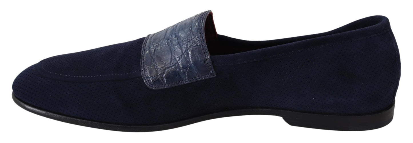 Dolce & Gabbana Blue Suede Caiman Loafers Slippers Shoes Dolce & Gabbana