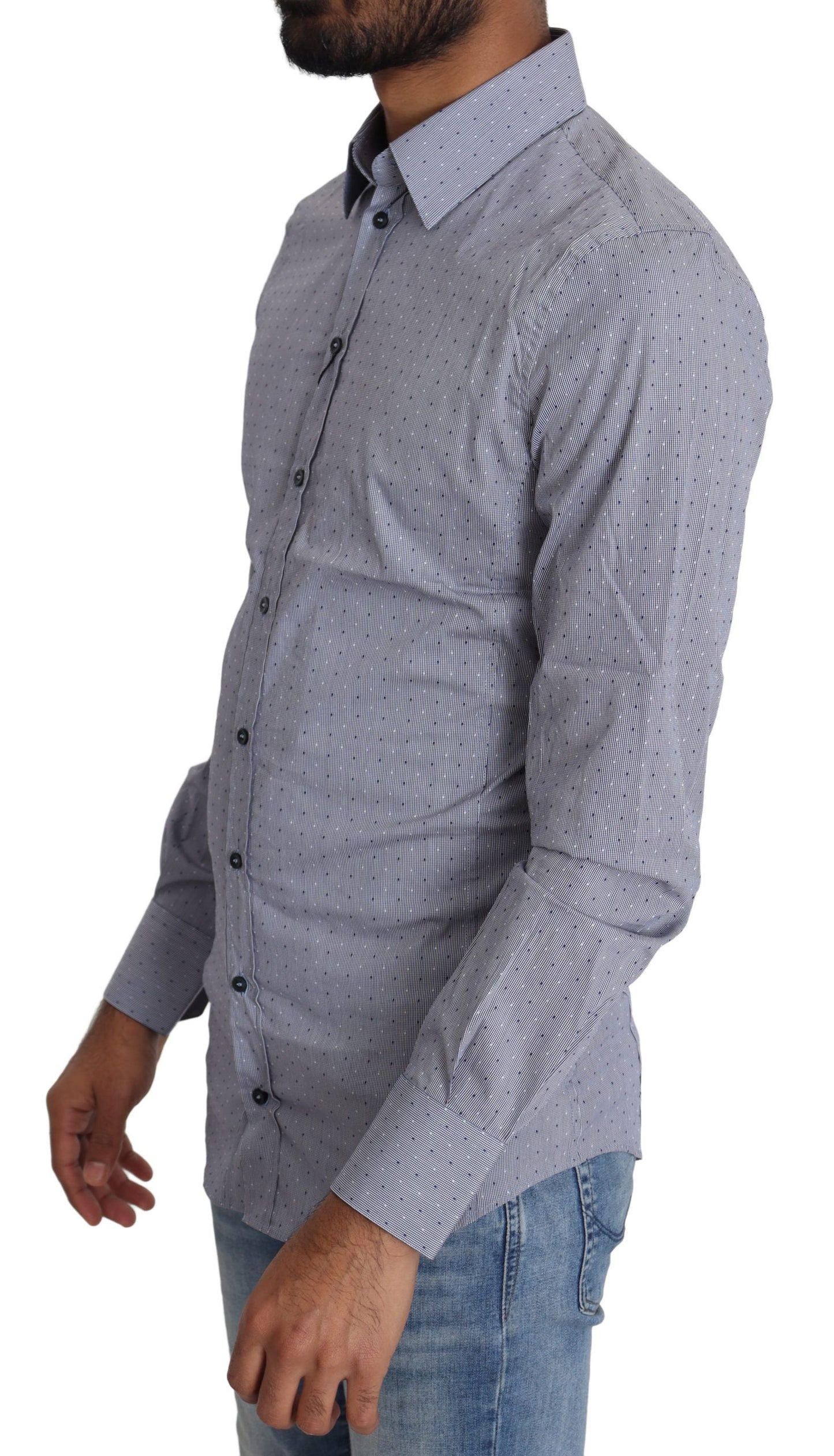 Dolce & Gabbana Gray Dotted Semi Fitted Formal SICILIA Shirt Dolce & Gabbana