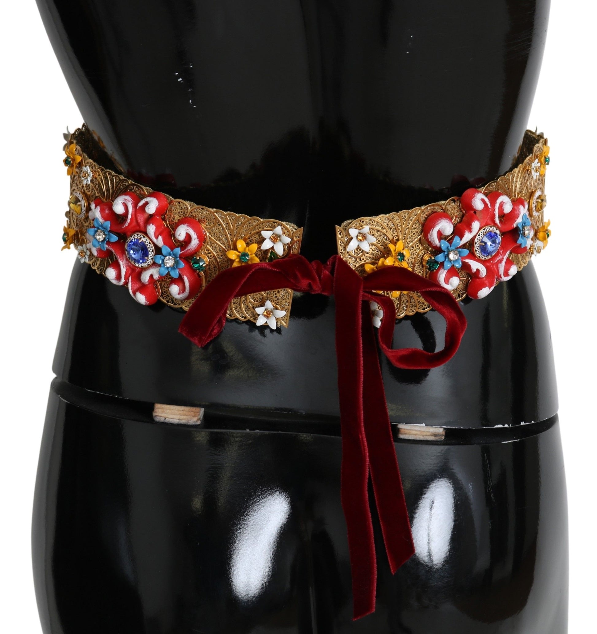 Dolce & Gabbana Embellished Floral Crystal Wide Waist Golden Belt Dolce & Gabbana