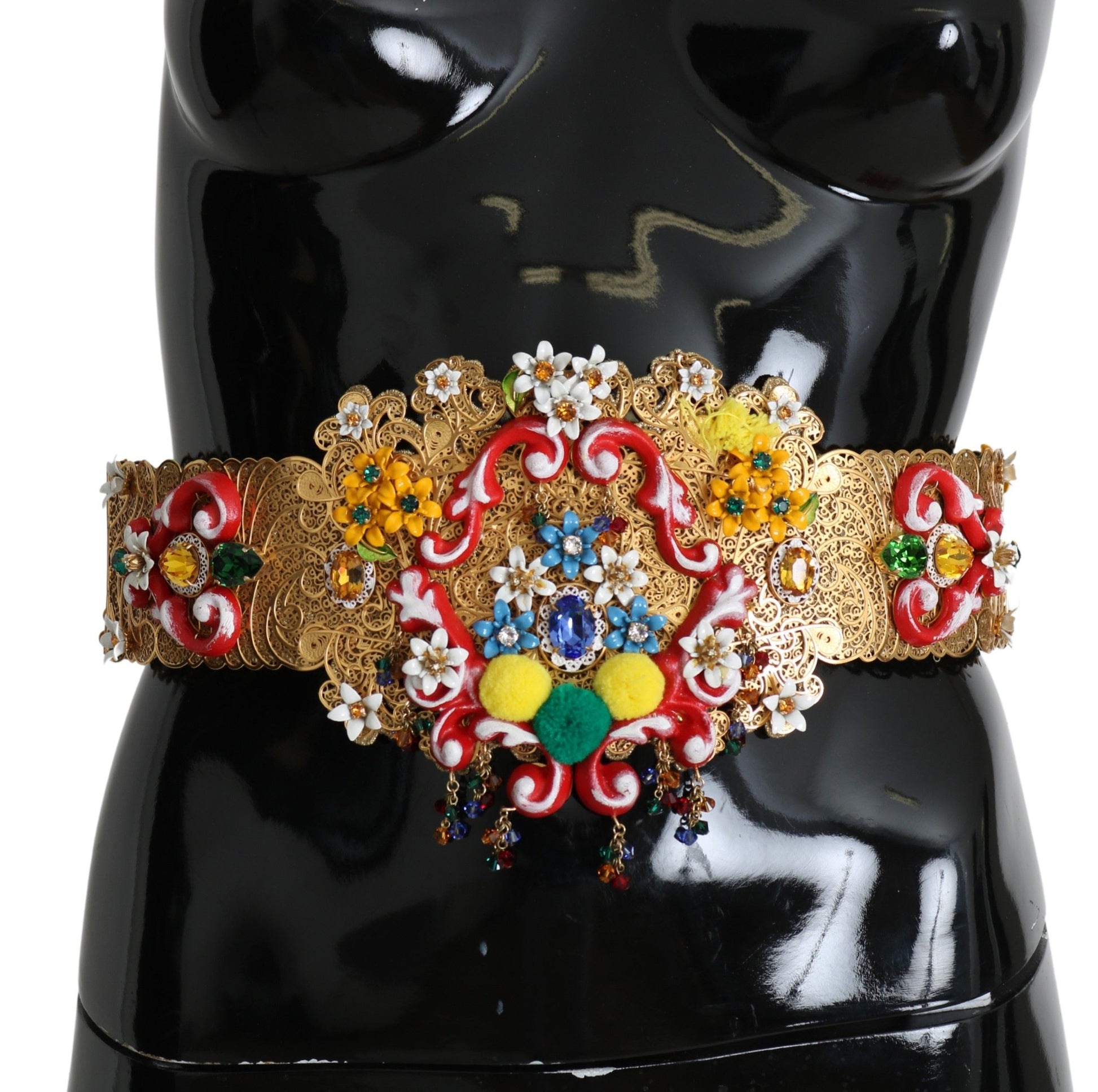 Dolce & Gabbana Embellished Floral Crystal Wide Waist Golden Belt Dolce & Gabbana