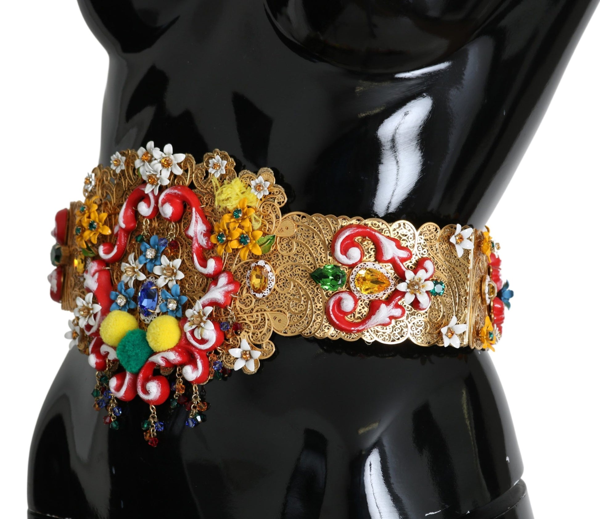 Dolce & Gabbana Embellished Floral Crystal Wide Waist Golden Belt Dolce & Gabbana