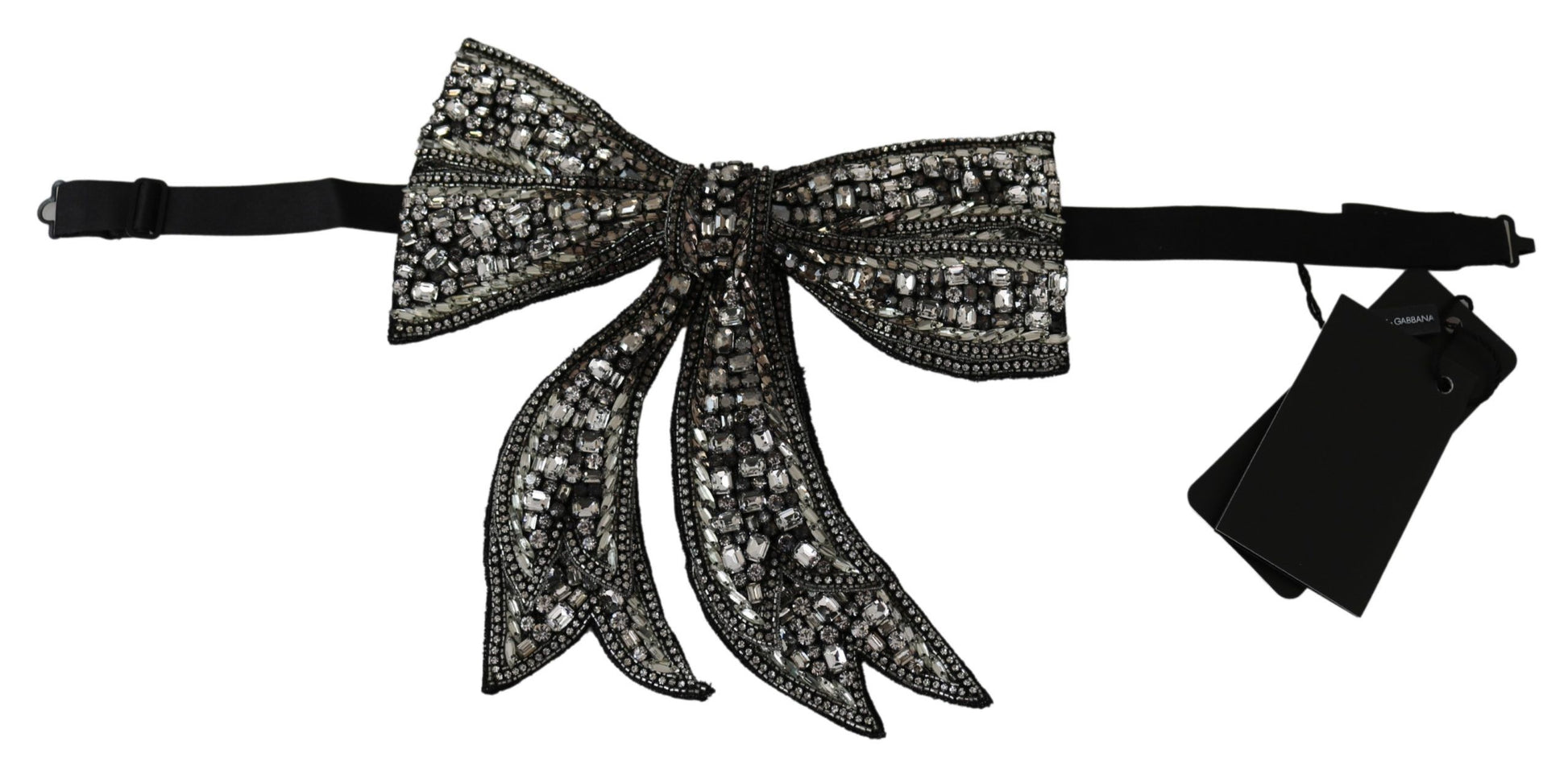 Dolce & Gabbana Silver Tone 100% Silk Crystal Embellished Women Bowtie