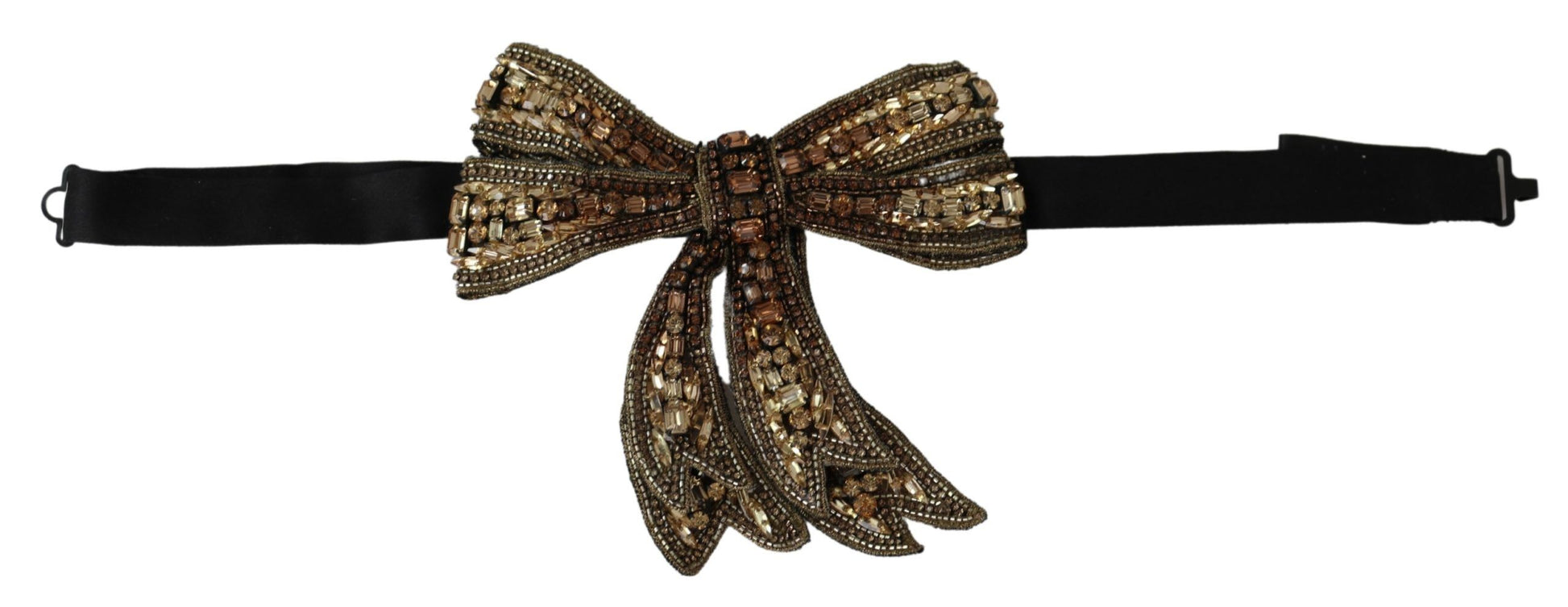 Dolce & Gabbana Gold Tone Silk Rhinestone Embellished Women Bowtie Dolce & Gabbana