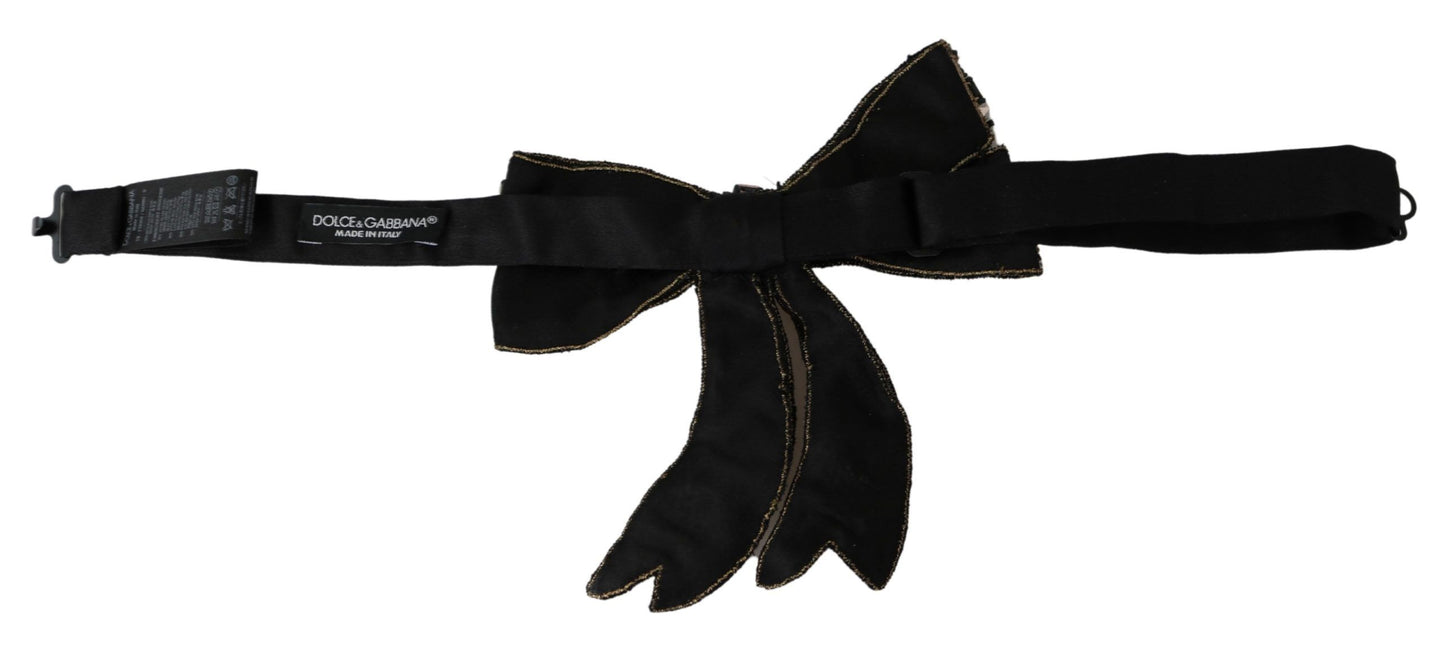 Dolce & Gabbana Gold Tone Silk Rhinestone Embellished Women Bowtie Dolce & Gabbana