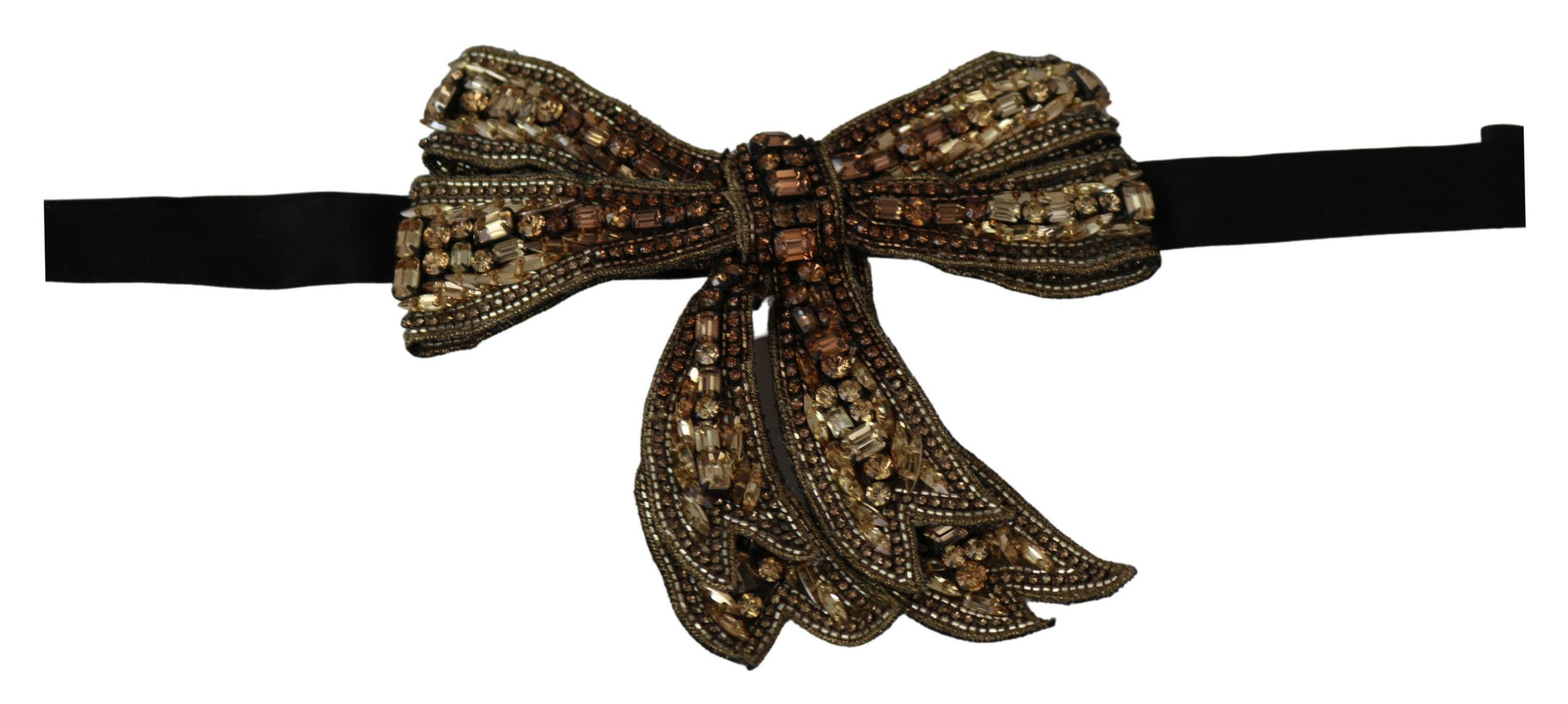 Dolce & Gabbana Gold Tone Silk Rhinestone Embellished Women Bowtie Dolce & Gabbana