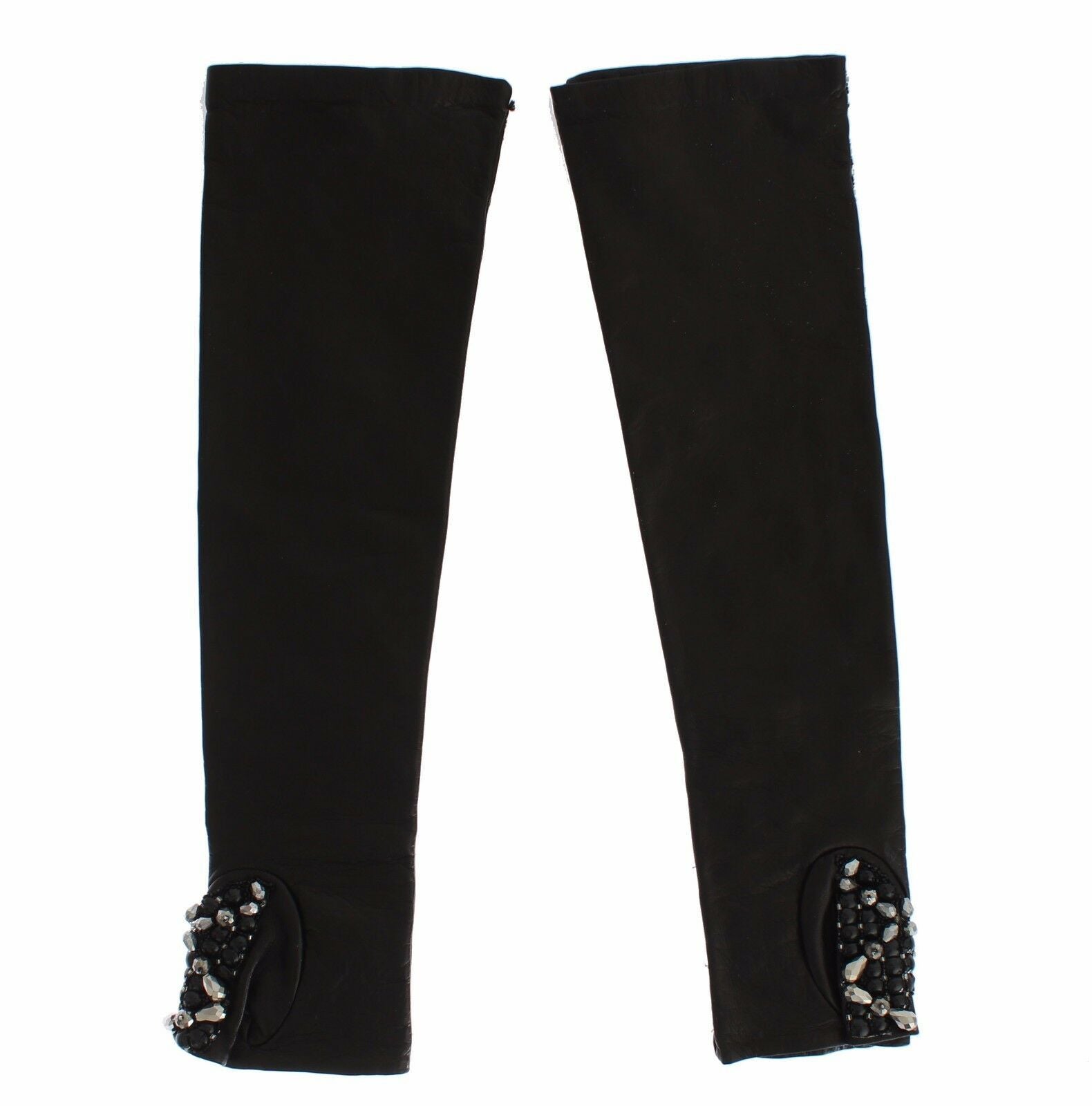 Dolce & Gabbana Black Leather Crystal Beaded Finger Free Gloves Dolce & Gabbana
