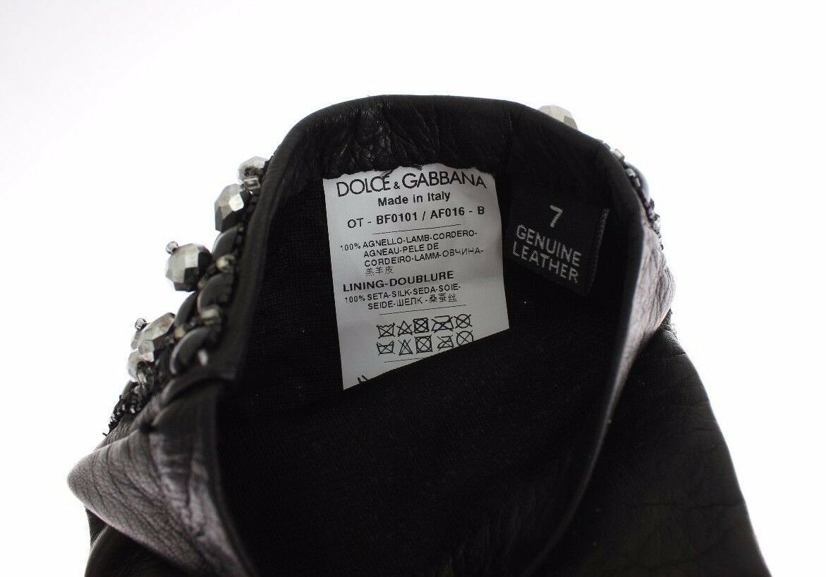Dolce & Gabbana Black Leather Crystal Beaded Finger Free Gloves Dolce & Gabbana