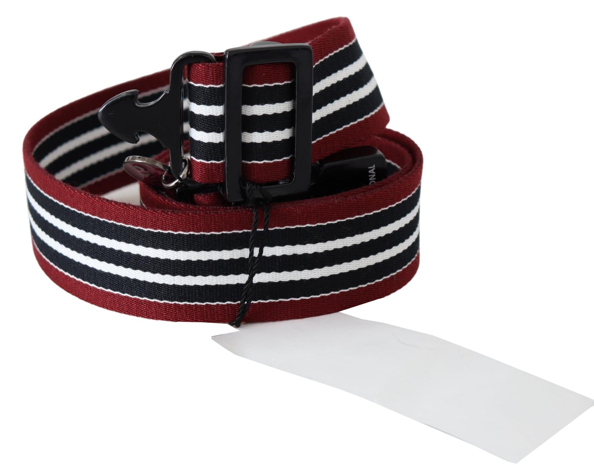 Costume National Maroon Black Stripe Silver Black Buckle Belt Costume National
