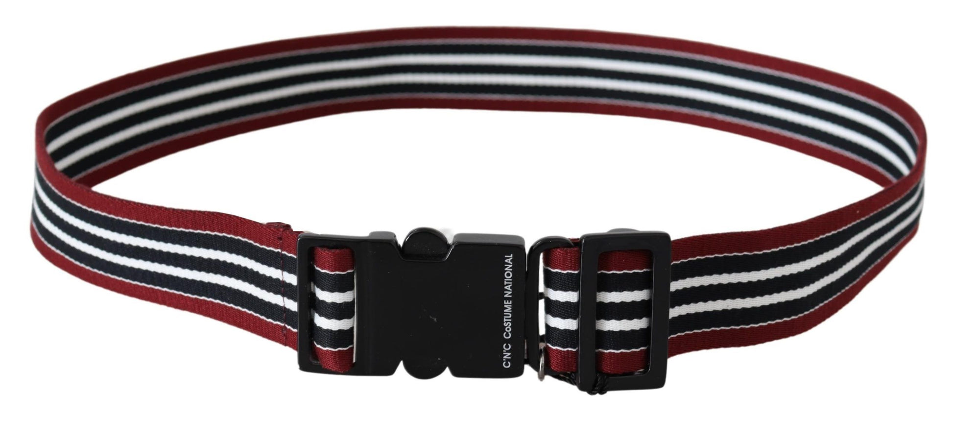 Costume National Maroon Black Stripe Silver Black Buckle Belt Costume National