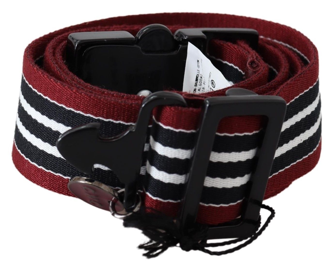 Costume National Maroon Black Stripe Silver Black Buckle Belt Costume National