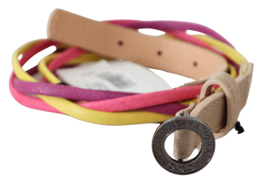Costume National Multicolor Twisted Leather Circle Buckle Belt Costume National