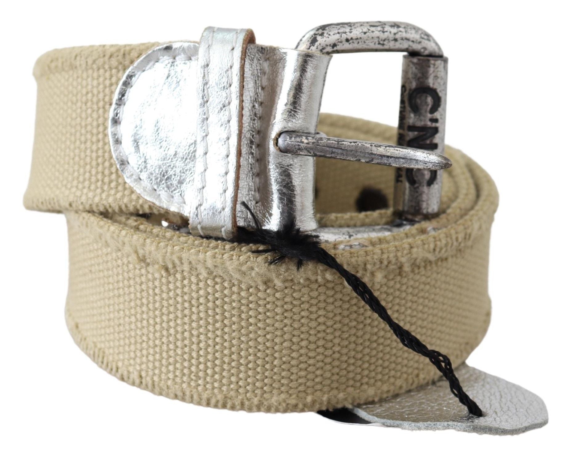 Costume National Beige Cotton Rustic Logo Buckle Belt Costume National