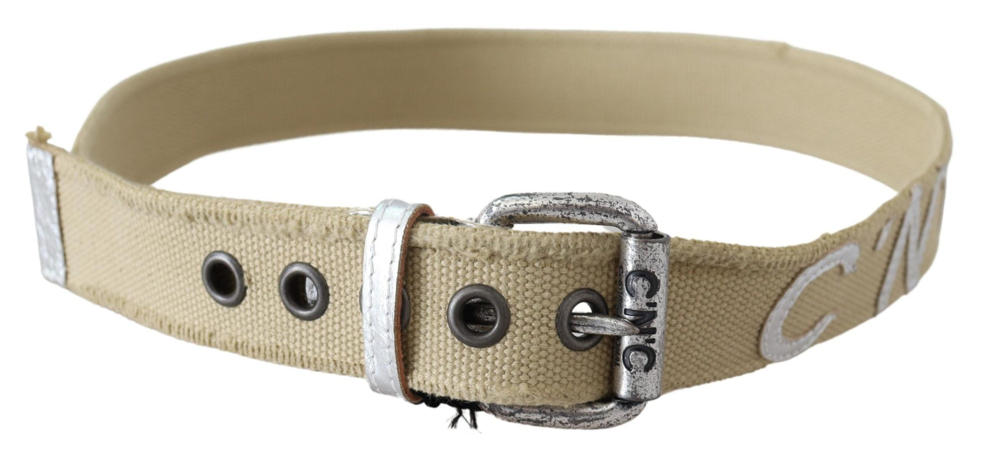 Costume National Beige Cotton Rustic Logo Buckle Belt Costume National