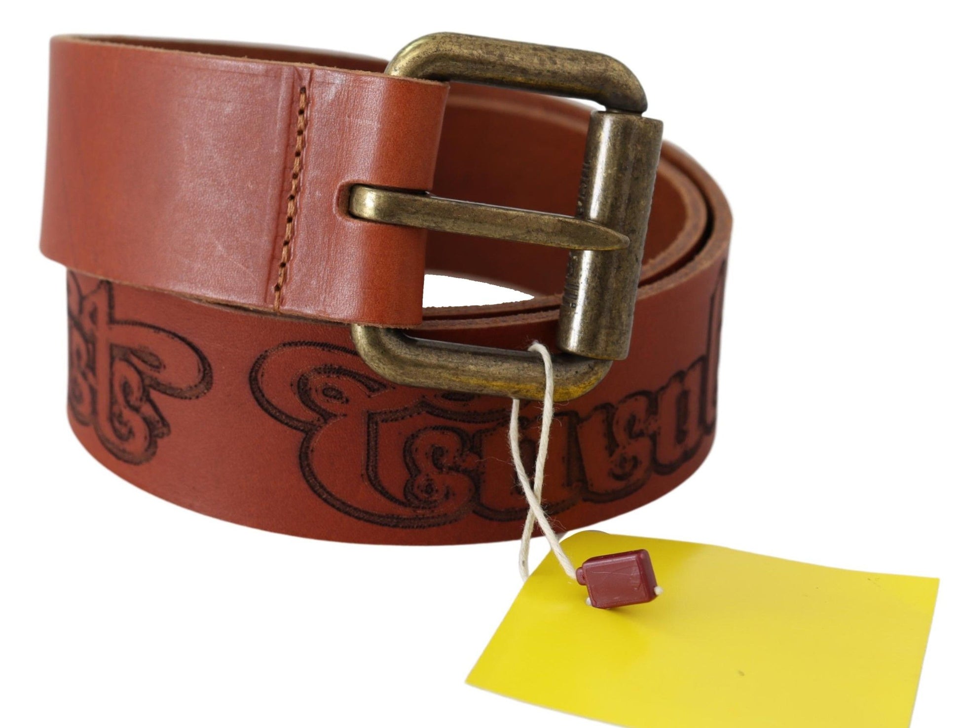 Just Cavalli Brown Leather Logo Bronze Rustic Metal Buckle Belt Just Cavalli