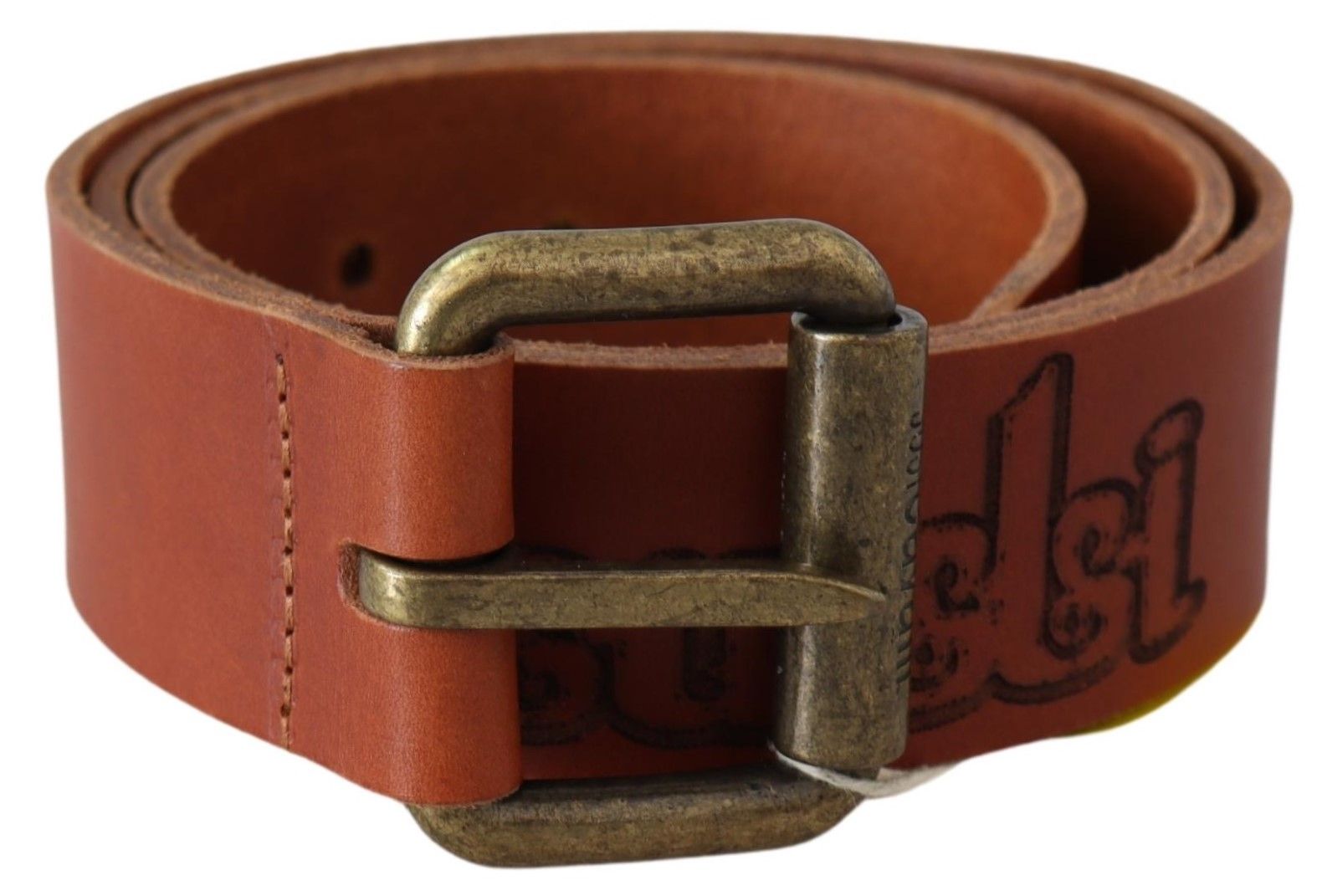 Just Cavalli Brown Leather Logo Bronze Rustic Metal Buckle Belt Just Cavalli