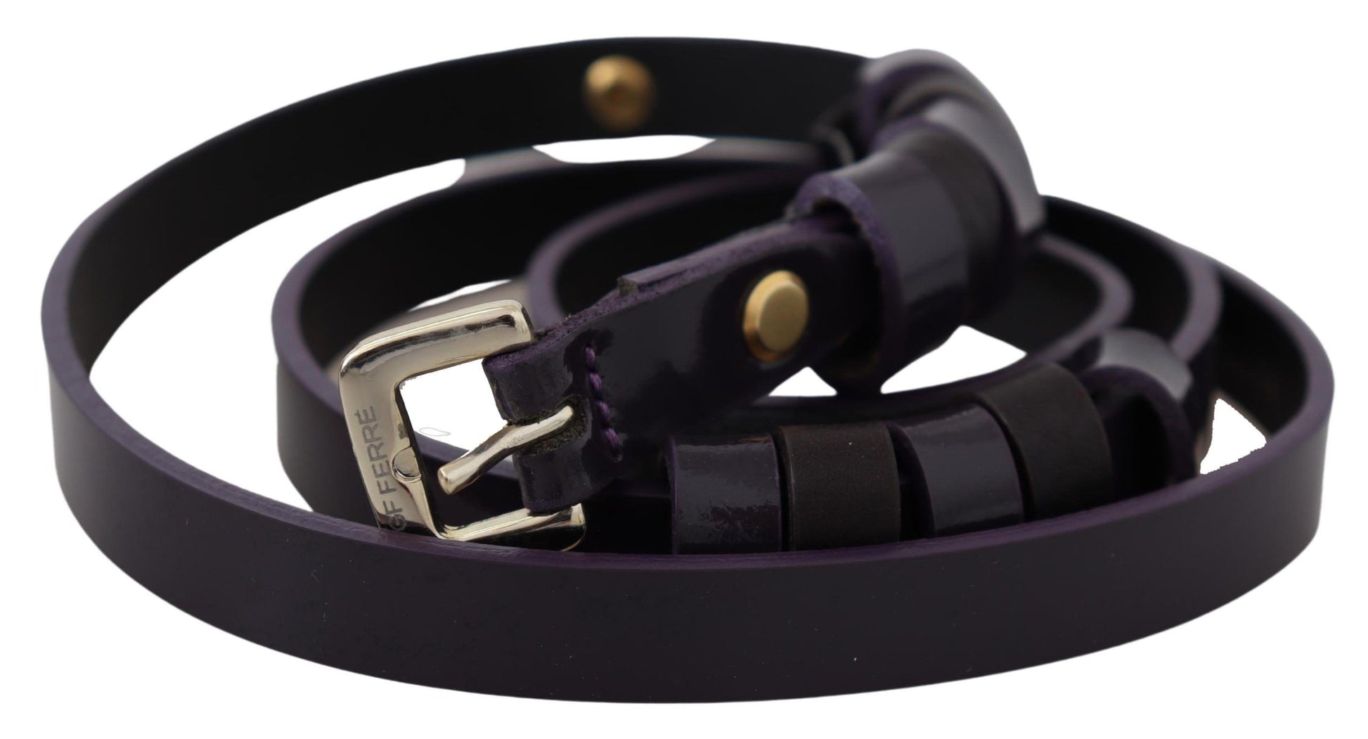 GF Ferre Black Leather Thin Gold Metal Chrome Buckle Belt GF Ferre