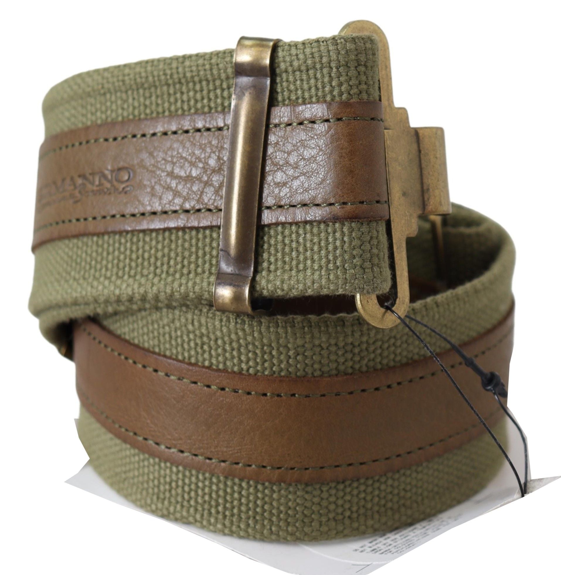 Ermanno Scervino Green Leather Rustic Bronze Buckle Army Belt Ermanno Scervino