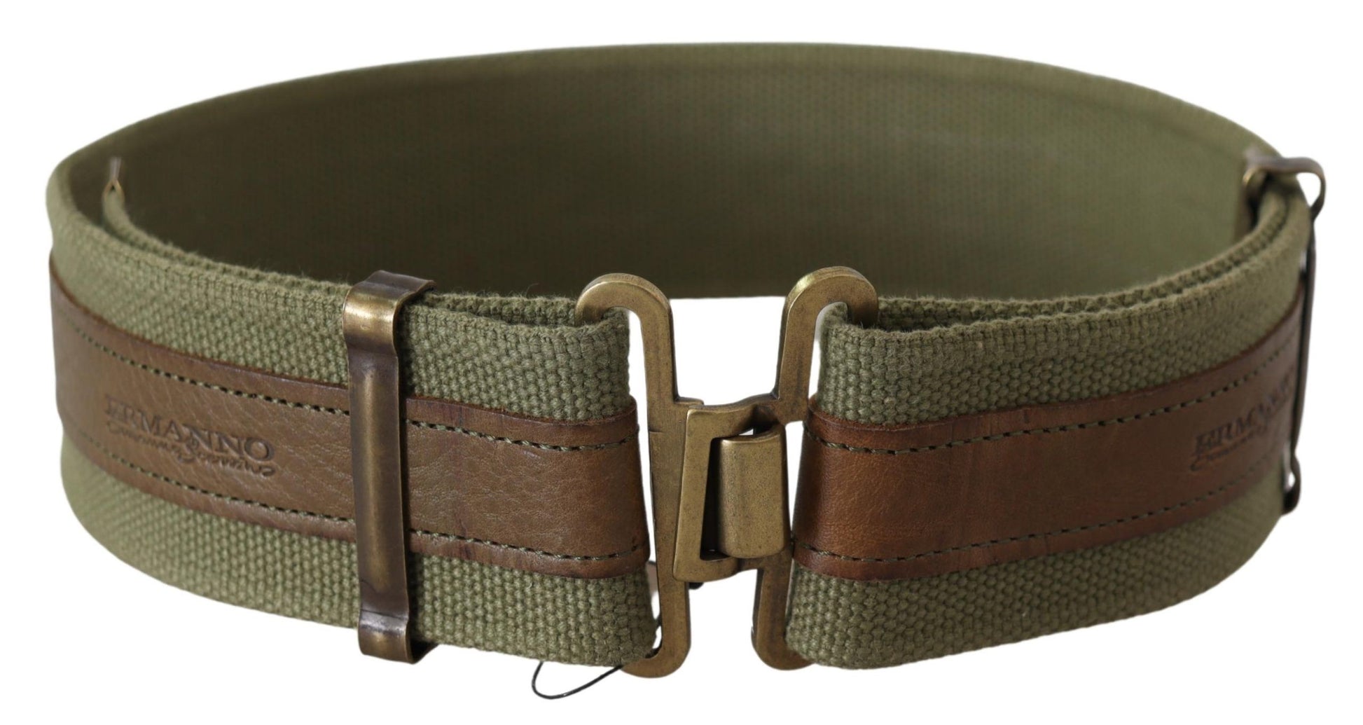 Ermanno Scervino Green Leather Rustic Bronze Buckle Army Belt Ermanno Scervino