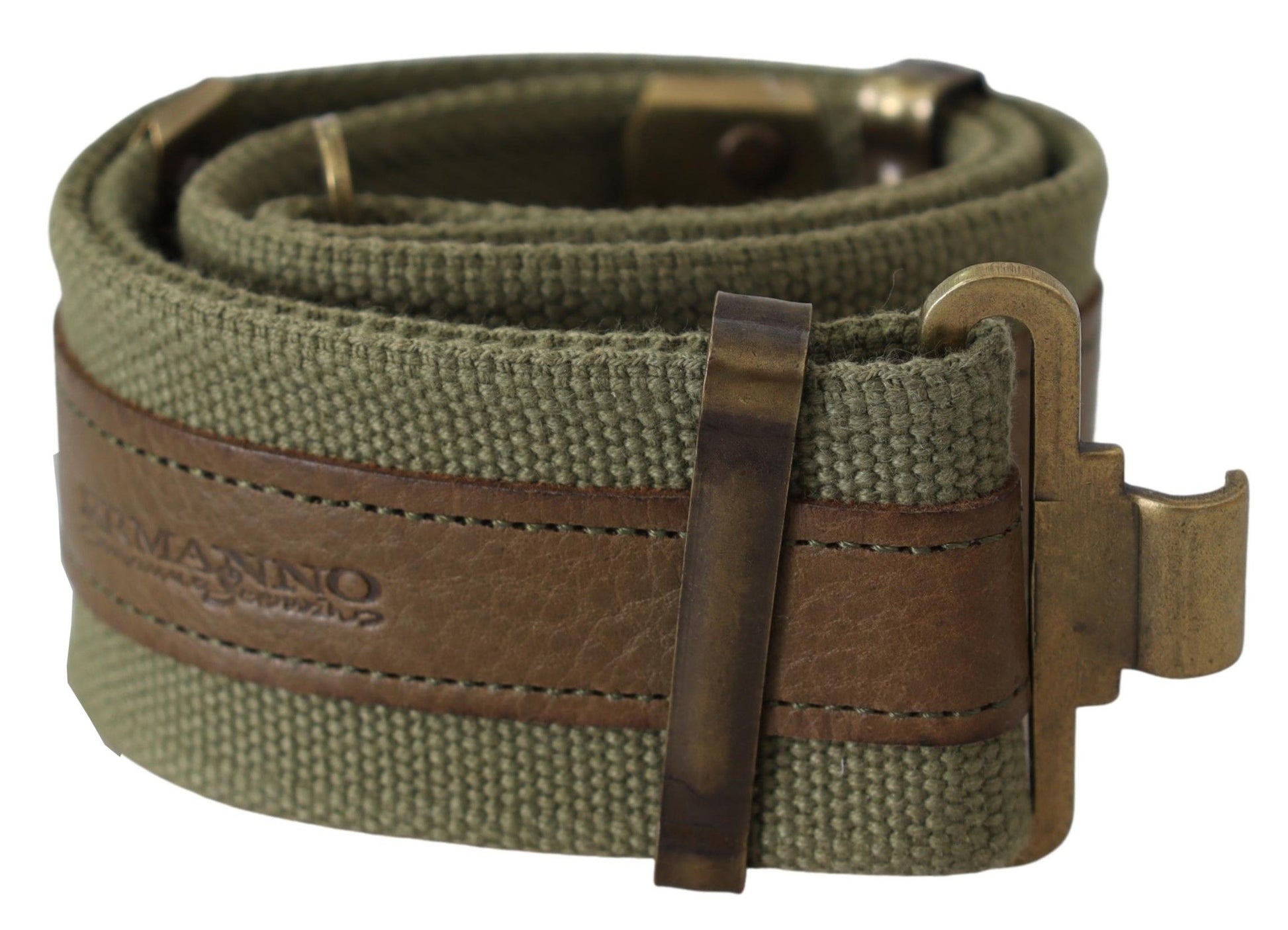 Ermanno Scervino Green Leather Rustic Bronze Buckle Army Belt Ermanno Scervino