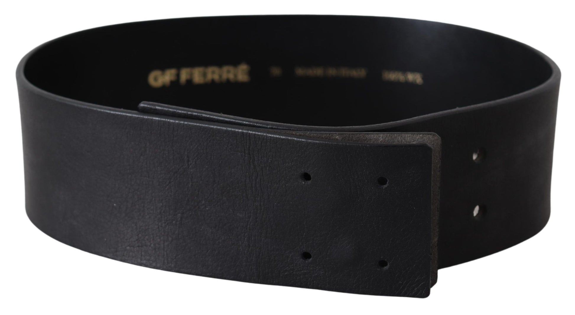 GF Ferre Black Genuine Leather Wide Logo Waist Belt GF Ferre