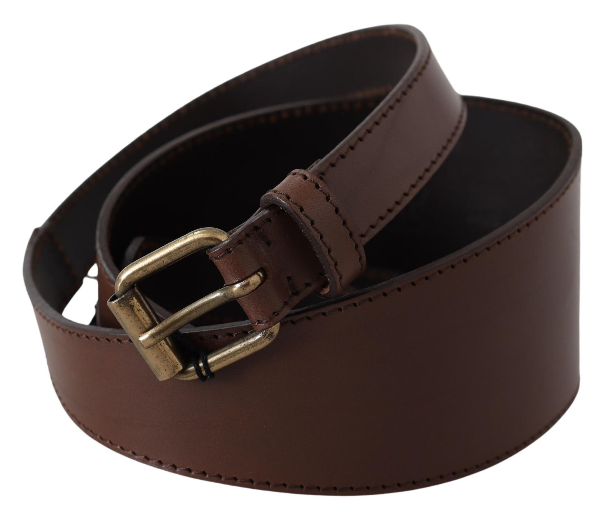 PLEIN SUD Brown Leather Gold Metal Buckle Belt PLEIN SUD