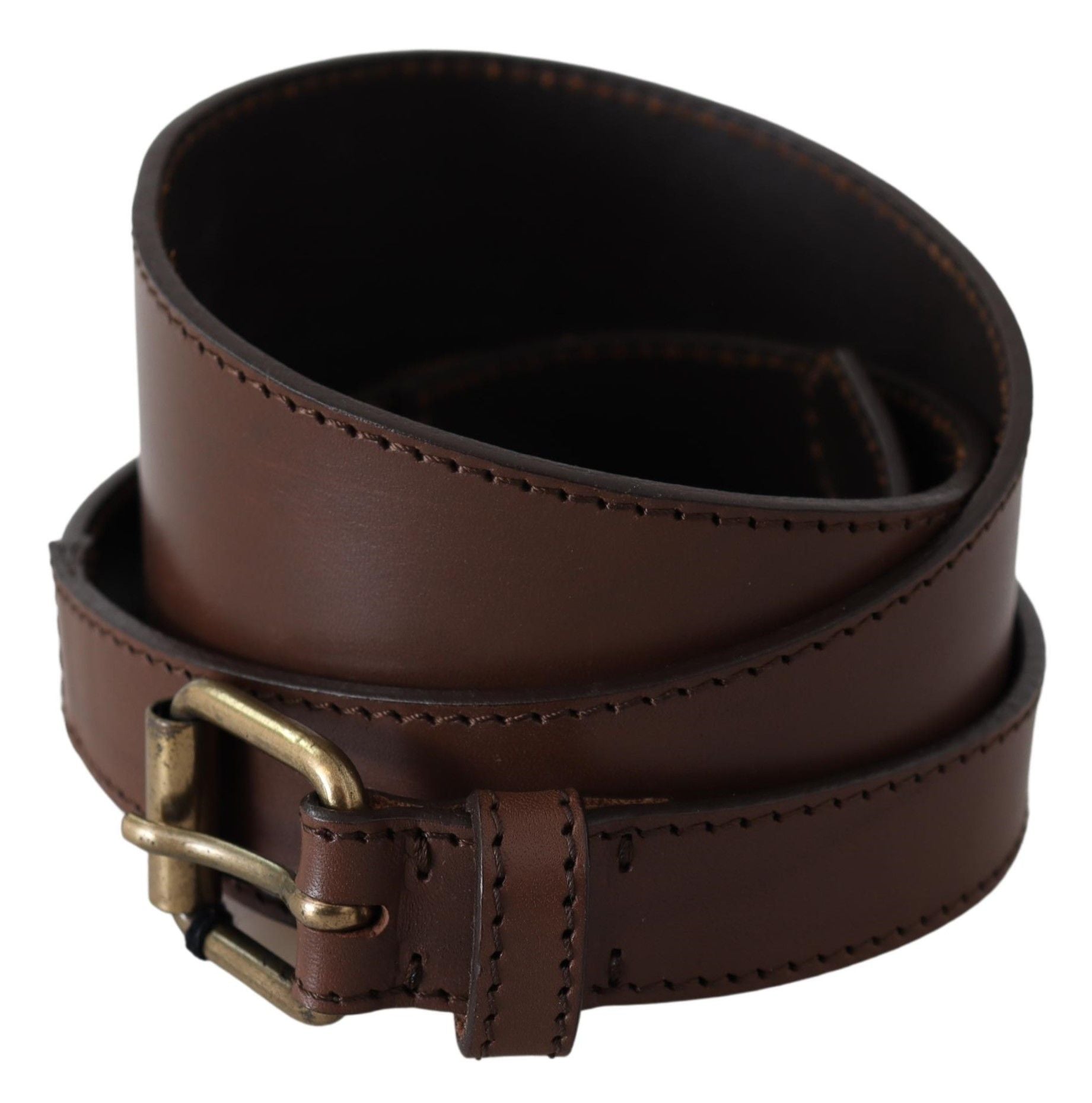 PLEIN SUD Brown Leather Gold Metal Buckle Belt PLEIN SUD