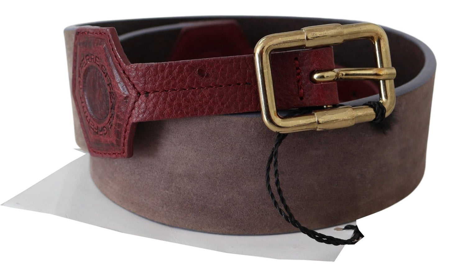 GF Ferre Brown Leather Wide Gold Chrome Logo Buckle Belt GF Ferre